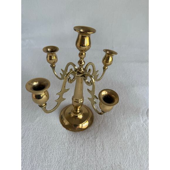 Vintage Ornate 2 Piece Gold Brass Candelabra Candleholder 5 Candle Holder - Picture 8 of 12